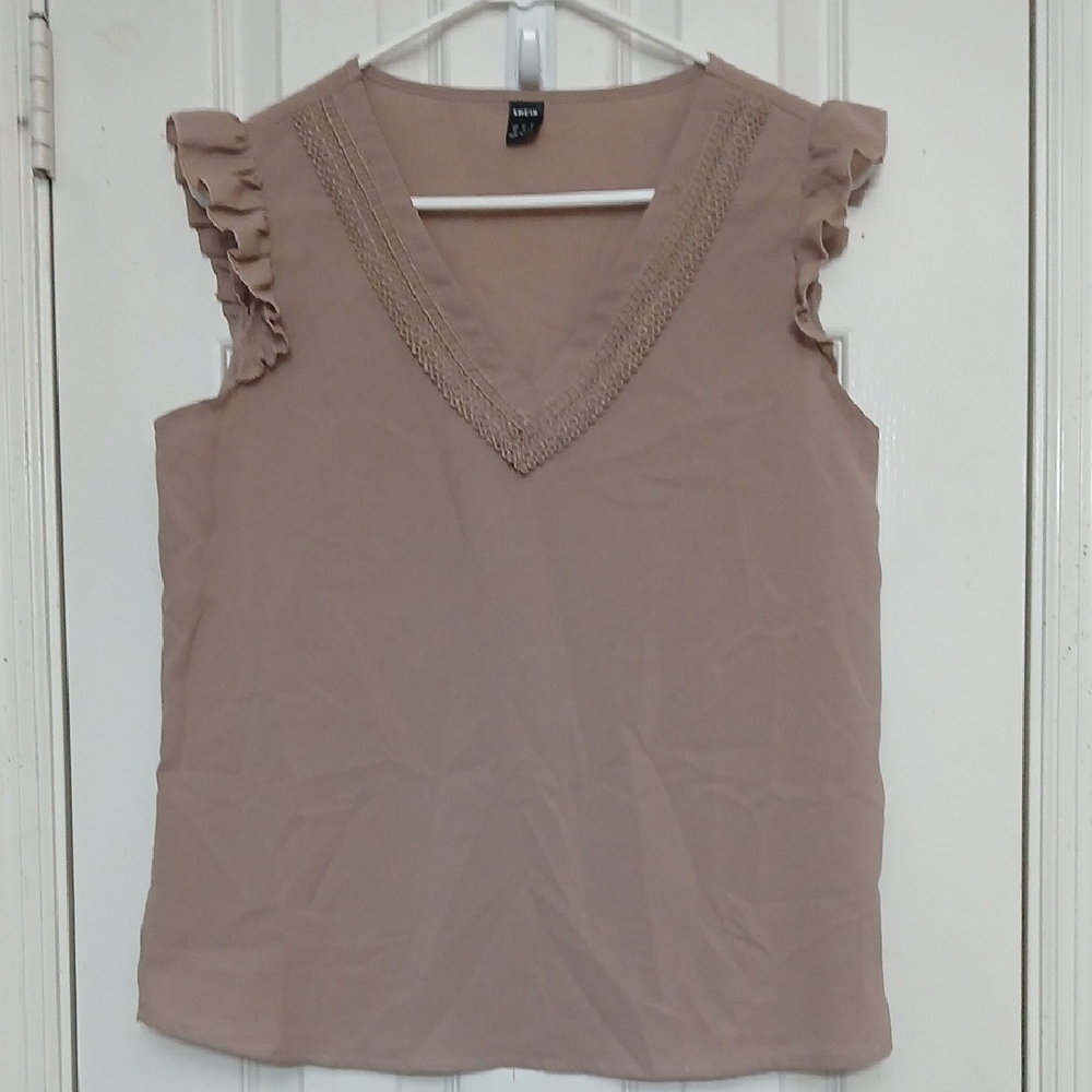 SHEIN Tan Ruffled V-Neck Top - Picture 2 of 5